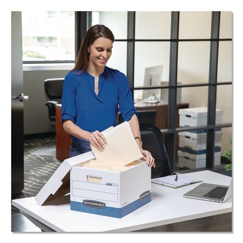 Image of Bankers Box® 00709 Stor/file End Tab Storage Boxes, Letter/legal Files, White/blue, 12/carton