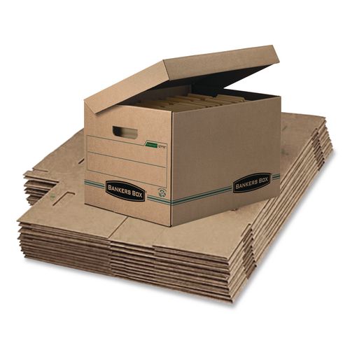 Image of Bankers Box® 12772 Systematic Basic-Duty Attached Lid Storage Boxes, Letter/legal Files, Kraft/green, 12/carton