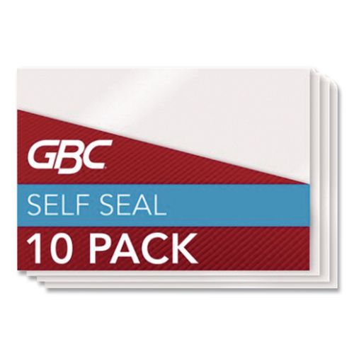 Image of GBC® 3745686 Selfseal Self-Adhesive Laminating Pouches And Single-Sided Sheets, 8 Mil, 4.13" X 2.94", Gloss Clear, 10/pack