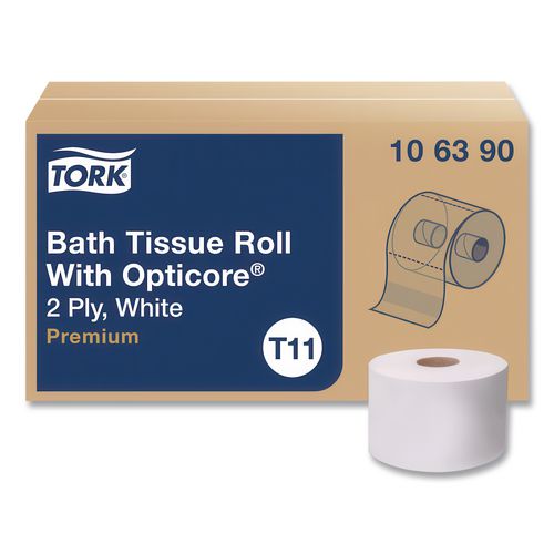 Image of Tork® 106390 Premium Bath Tissue Roll with OptiCore, Septic Safe, 2-Ply, White, 800 Sheets/Roll, 36 Rolls/Carton