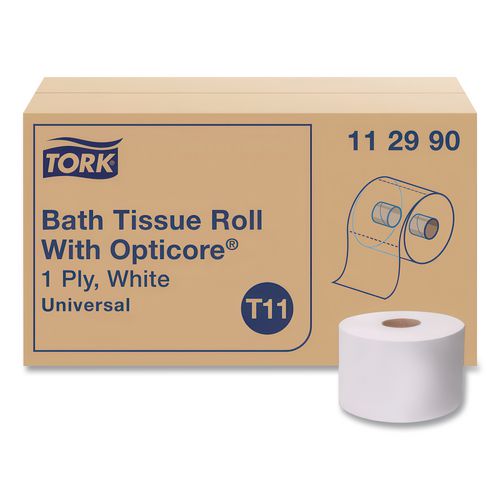 Image of Tork® 112990 Universal Bath Tissue Roll with OptiCore, Septic Safe, 1-Ply, White, 1,755 Sheets/Roll, 36 Rolls/Carton