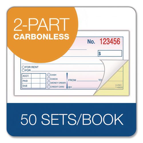 Image of TOPS 46820 Money and Rent Receipt Books, Two-Part Carbonless, 4.78 X 2.75, 50 Forms Total
