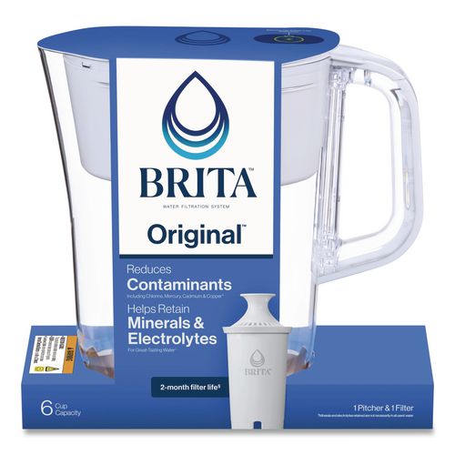 Image of Brita® 36089CT Small 6-Cup Water Filter Pitcher with 1 Standard Filter, Denali, White, 2/Carton