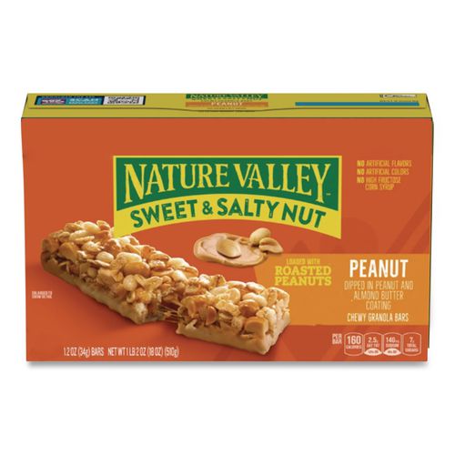 Image of Nature Valley® GEM42067 Granola Bars, Sweet And Salty Nut Peanut Cereal, 1.2 Oz Bar, 16/box