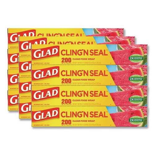 Image of Glad® 00020 Cling'N Seal Plastic Food Wrap, 11.62" x 69 yd, 12 Rolls/Carton