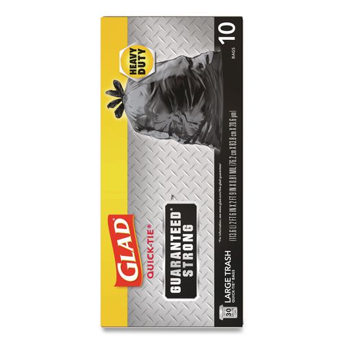Image of Glad® 00079 Large Quick-Tie Trash Bags, Tie-Flap, 30 gal, 0.81 mil, 30 x 33, Black, 10 Bags/Box, 12 Boxes/Carton