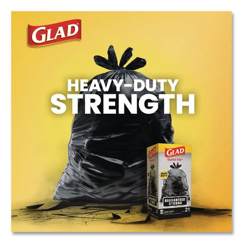 Image of Glad® 00079 Large Quick-Tie Trash Bags, Tie-Flap, 30 gal, 0.81 mil, 30 x 33, Black, 10 Bags/Box, 12 Boxes/Carton