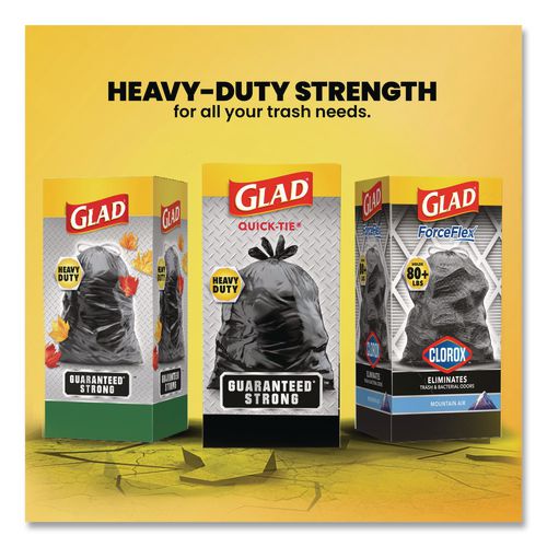Image of Glad® 00079 Large Quick-Tie Trash Bags, Tie-Flap, 30 gal, 0.81 mil, 30 x 33, Black, 10 Bags/Box, 12 Boxes/Carton