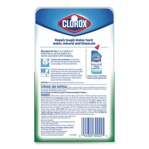 Image of Clorox® 30024 Ultra Clean Toilet Tablets Bleach, 3.5 oz Tablet, 2/Pack, 6 Packs/Carton