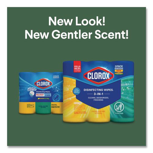Image of Clorox® 30112 Disinfecting Wipes, Cleaning Wipes, 1-Ply, 7 x 8, Fresh Scent/Citrus Blend, 35/Canister, 3/Pack, 5 Packs/Carton