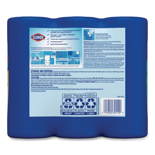 Image of Clorox® 30112 Disinfecting Wipes, Cleaning Wipes, 1-Ply, 7 x 8, Fresh Scent/Citrus Blend, 35/Canister, 3/Pack, 5 Packs/Carton