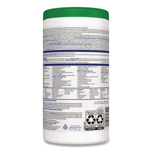 Image of Clorox Healthcare® 30824 Hydrogen Peroxide Cleaner Disinfectant Wipes, 6.75 x 9, White, 95/Canister