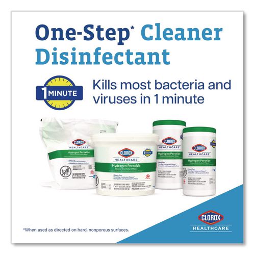 Image of Clorox Healthcare® 30824 Hydrogen Peroxide Cleaner Disinfectant Wipes, 6.75 x 9, White, 95/Canister