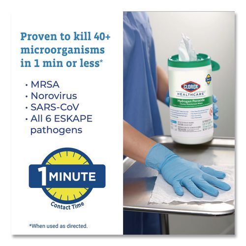 Image of Clorox Healthcare® 30824 Hydrogen Peroxide Cleaner Disinfectant Wipes, 6.75 x 9, White, 95/Canister