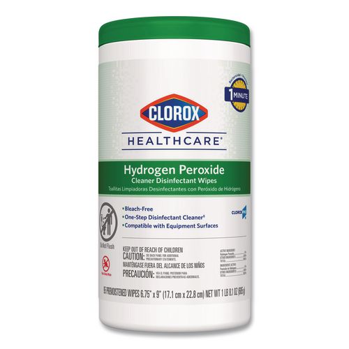 Image of Clorox Healthcare® 30824 Hydrogen Peroxide Cleaner Disinfectant Wipes, 6.75 x 9, White, 95/Canister