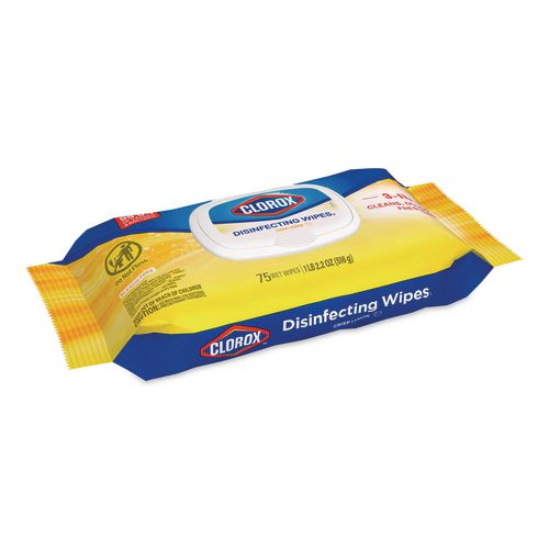 Image of Clorox® 31404 Disinfecting Cleaning Wipes, Flex Pack, 1-Ply, 8 x 7, Lemon Scent, White, 75 Towels/Box