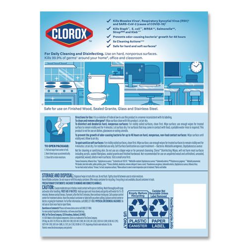 Image of Clorox® 30112 Disinfecting Wipes, Cleaning Wipes, 1-Ply, 7 x 8, Fresh Scent/Citrus Blend, 35/Canister, 3/Pack, 5 Packs/Carton