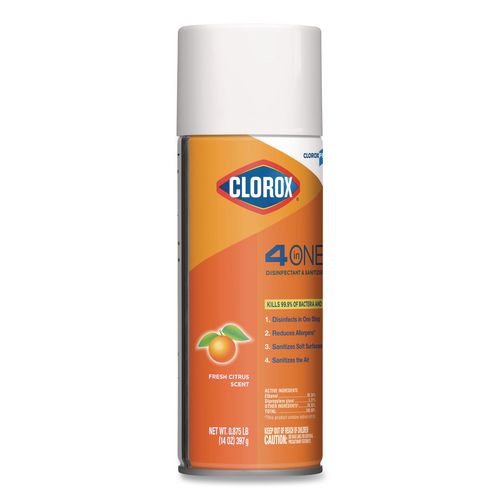 Image of Clorox® 31043 4-In-One Disinfectant And Sanitizer, Citrus, 14 Oz Aerosol Spray, 12/carton