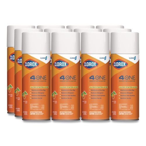 Image of Clorox® 31043 4-In-One Disinfectant And Sanitizer, Citrus, 14 Oz Aerosol Spray, 12/carton