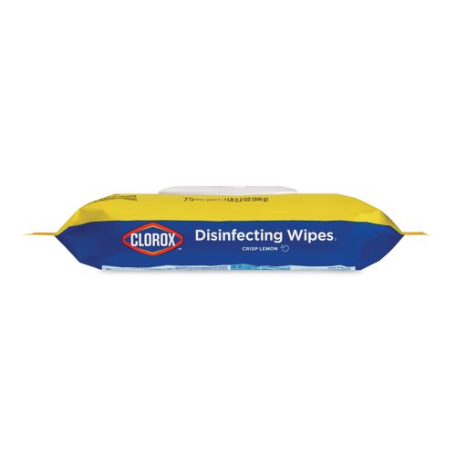 Image of Clorox® 31404 Disinfecting Cleaning Wipes, Flex Pack, 1-Ply, 8 x 7, Lemon Scent, White, 75 Towels/Box