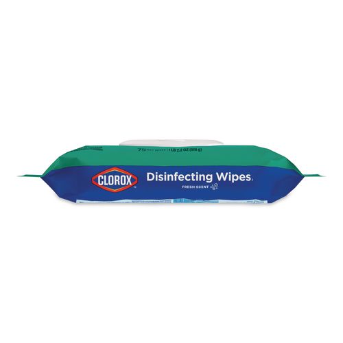 Image of Clorox® 31430 Disinfecting Cleaning Wipes, Flex Pack, 1-Ply, 8 x 7, Fresh Scent, White, 75 Towels/Box, 6 Boxes/Carton
