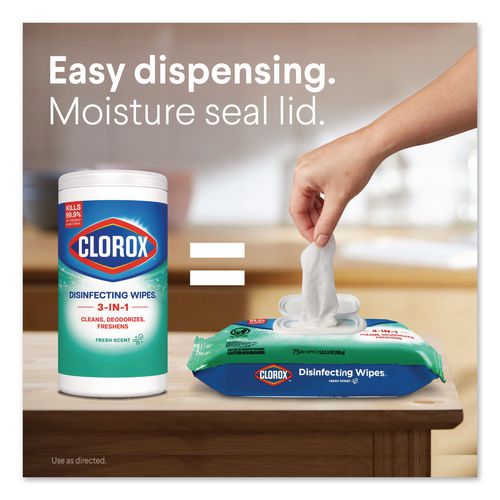 Image of Clorox® 31430 Disinfecting Cleaning Wipes, Flex Pack, 1-Ply, 8 x 7, Fresh Scent, White, 75 Towels/Box, 6 Boxes/Carton