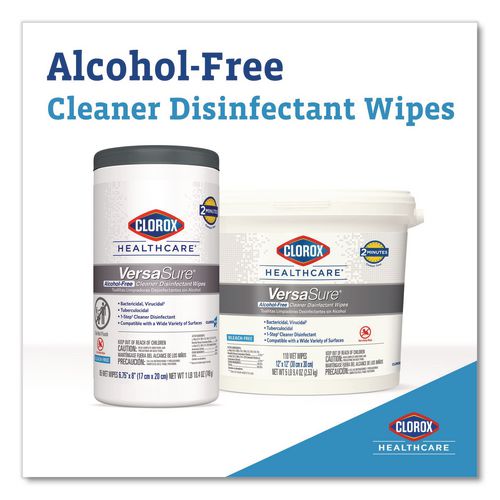 Image of Clorox Healthcare® 31757 VersaSure Cleaner Disinfectant Wipes, 1-Ply, 6.75 x 8, Fragranced, White, 85/Canister, 6 Canisters/Carton