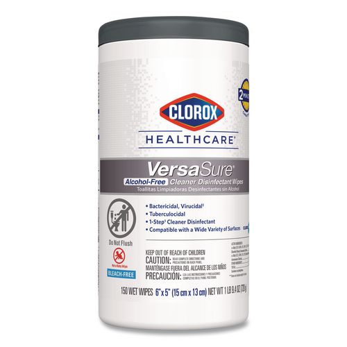 Image of Clorox Healthcare® 31758 VersaSure Cleaner Disinfectant Wipes, 1-Ply, 6 x 5, Fragranced, White, 150 Towels/Canister