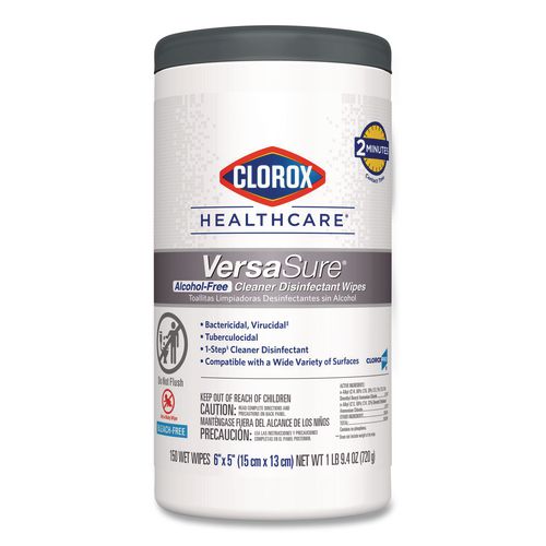 Image of Clorox Healthcare® 31758 VersaSure Cleaner Disinfectant Wipes, 1-Ply, 6 x 5, Fragranced, White, 150 Towels/Canister