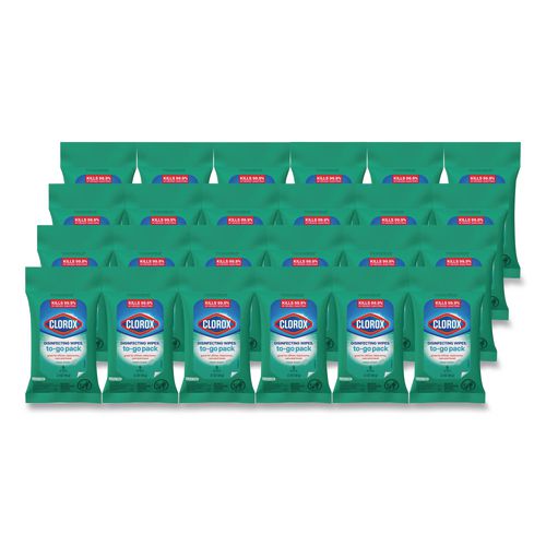 Image of Clorox® Disinfecting Wipes, On the Go Bleach Free Travel Wipes, 1-Ply, 6.53 x 2.79, Fresh Scent, White, 9/Pack, 24 Packs/Carton