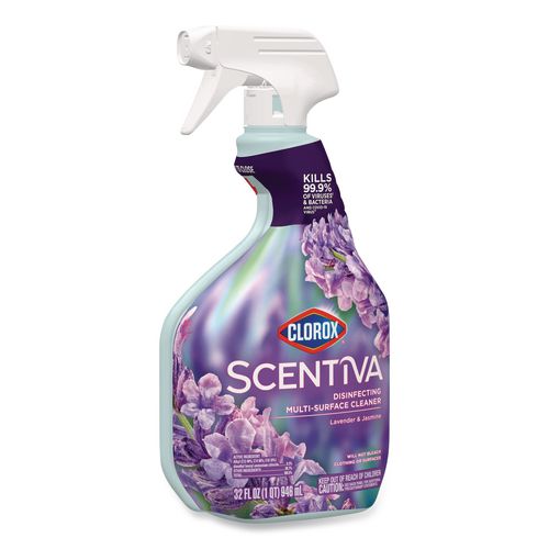Image of Clorox® 60523CT Scentiva Disinfecting Multi-Surface Cleaner, Bleach Free, Lavender and Jasmine, 32 oz Spray Bottle, 9/Carton