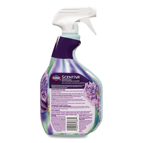 Image of Clorox® 60523CT Scentiva Disinfecting Multi-Surface Cleaner, Bleach Free, Lavender and Jasmine, 32 oz Spray Bottle, 9/Carton