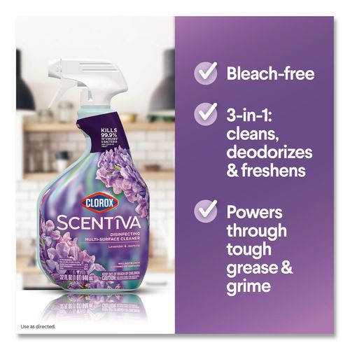 Image of Clorox® 60523CT Scentiva Disinfecting Multi-Surface Cleaner, Bleach Free, Lavender and Jasmine, 32 oz Spray Bottle, 9/Carton