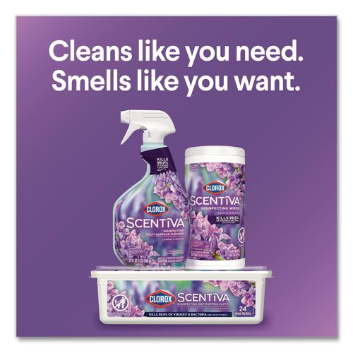 Image of Clorox® 60523CT Scentiva Disinfecting Multi-Surface Cleaner, Bleach Free, Lavender and Jasmine, 32 oz Spray Bottle, 9/Carton