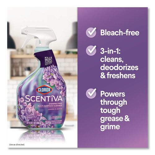 Image of Clorox® 60523EA Scentiva Disinfecting Multi-Surface Cleaner, Bleach Free, Lavender and Jasmine, 32 oz Spray Bottle