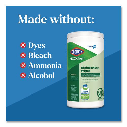 Image of Clorox® 60605 CloroxPro EcoClean Disinfecting Wipes, 1-Ply, 8 x 7, Unscented, White, 75 Count