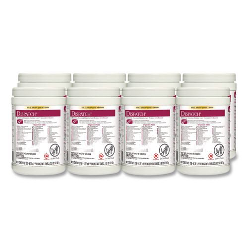 Image of Clorox Healthcare® 69150 Dispatch Hospital Cleaner Disinfectant Towels w/Bleach, 1-Ply, 6.75 x 8, Unscented, White, 150/Canister, 8 Canisters/Carton