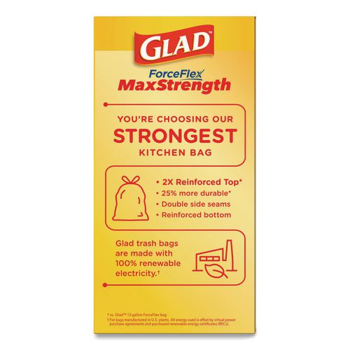 Image of Glad® 70320 ForceFlex MaxStrength Tall Kitchen Drawstring Trash Bags, 13 gal, Fresh Clean Scent, 24 x 28, White, 34/Box, 6 Boxes/Carton