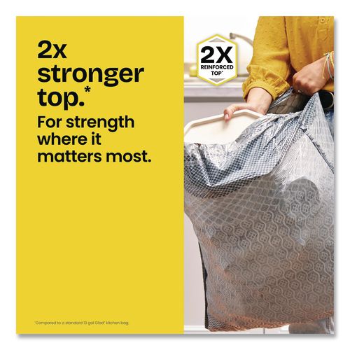 Image of Glad® 70320 ForceFlex MaxStrength Tall Kitchen Drawstring Trash Bags, 13 gal, Fresh Clean Scent, 24 x 28, White, 34/Box, 6 Boxes/Carton