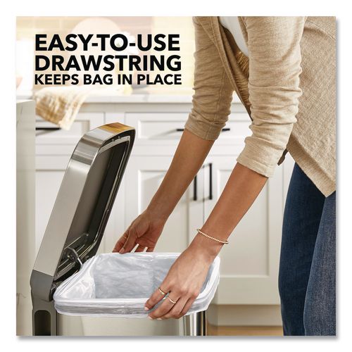 Image of Glad® 78939 Tall Kitchen Drawstring Trash Bags with LeakGuard, 13 gal, Unscented, 23.47" x 25.38", White, 120/Box