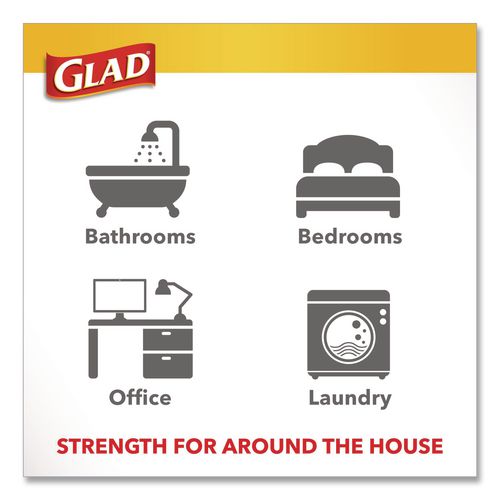 Image of Glad® 78812 OdorShield Quick-Tie Small Trash Bags, Tie-Flap, 4 gal, Febreze Fresh Clean Scent, 8 x 18, White, 26 Bags/Box, 6 Boxes/Carton