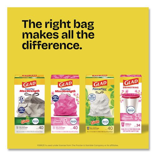 Image of Glad® 78899 ForceFlex Kitchen Drawstring Trash Bags, 13 gal, Fresh Clean Scent, 24" x 27.38", White, 80 Bags/Box, 3 Boxes/Carton