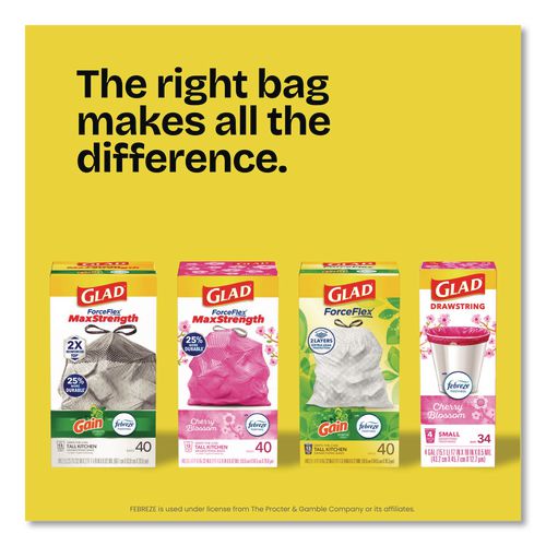 Image of Glad® 78899 ForceFlex Kitchen Drawstring Trash Bags, 13 gal, Gain Fresh Clean Scent, 24 x 27.38, White, 80/Box