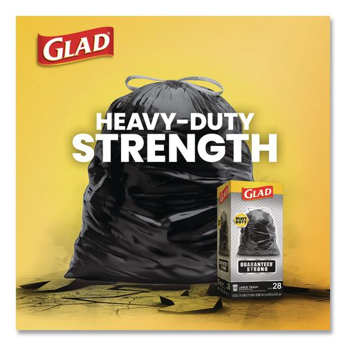 Image of Glad® 78952 Guaranteed Strong Large Drawstring Trash Bags, Three-Ply, 30 gal, 1.05 mil, 30" x 33", Black, 90/Carton