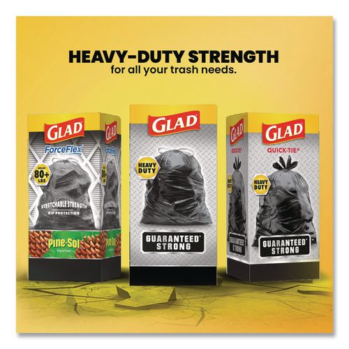 Image of Glad® 78952 Guaranteed Strong Large Drawstring Trash Bags, Three-Ply, 30 gal, 1.05 mil, 30" x 33", Black, 90/Carton