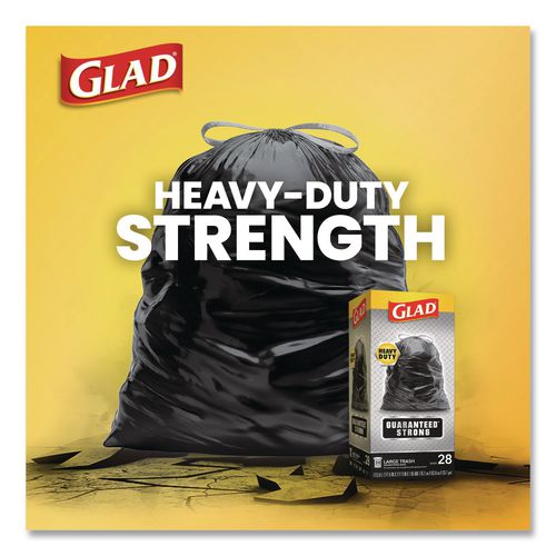 Image of Glad® 78966 Guaranteed Strong Large Drawstring Trash Bags, Three-Ply, 30 gal, 1.05 mil, 30 x 33, Black, 28/Box