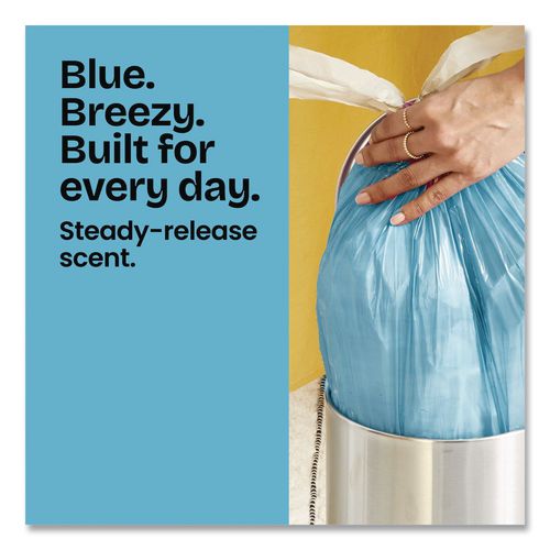Image of Glad® 79155 OdorShield Small Drawstring Trash Bags, 4 gal, Beachside Breeze Scent, 0.5 mil, 18" x 17", Blue, 80/Box