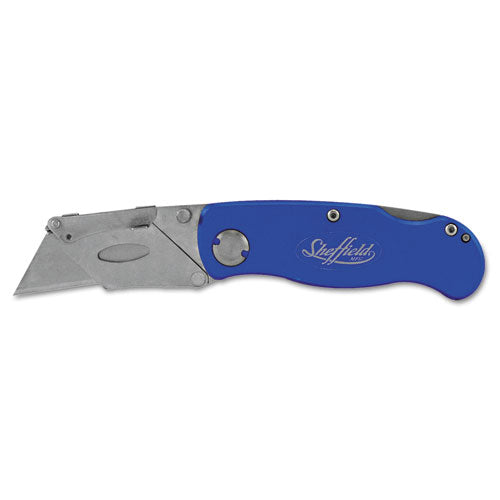 Image of Great Neck® 12113 Sheffield Folding Lockback Knife, 1 Utility Blade, 2" Blade, 3.5" Aluminum Handle, Blue