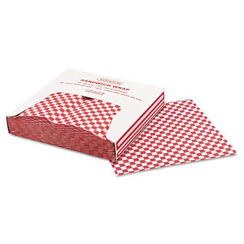 Image of Bagcraft P057700 Grease-Resistant Paper Wraps And Liners, 12 X 12, Red Check, 1,000/box, 5 Boxes/carton