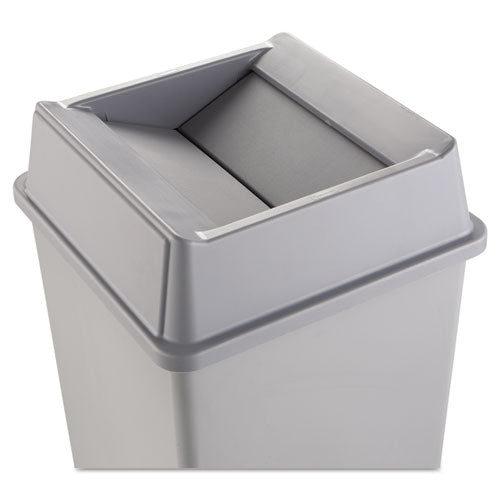 Image of Rubbermaid® Commercial FG266400GRAY Untouchable Square Swing Top Lid, Plastic, 20.13w X 20.13d X 6.25h, Gray